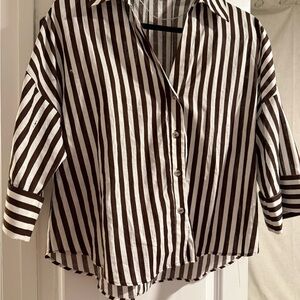 Zara Chocolate and Cream Striped Shirt